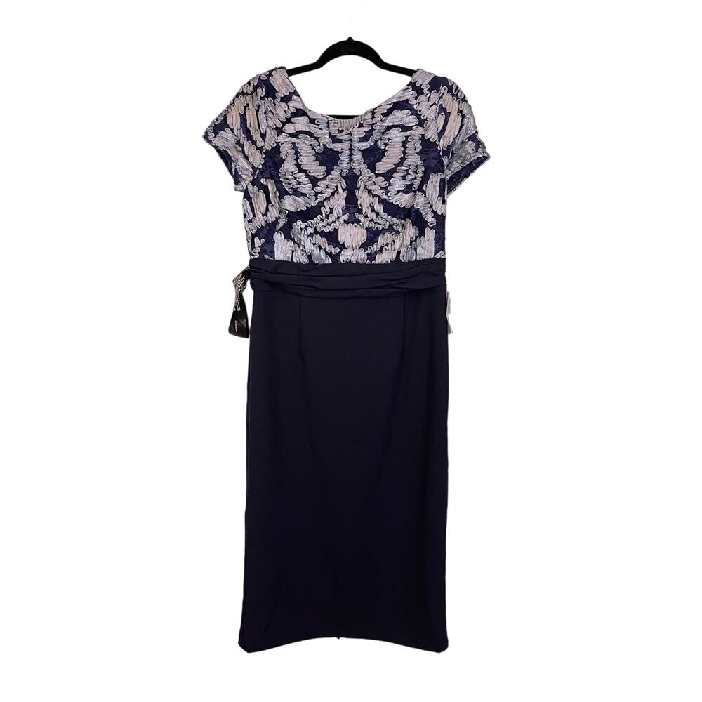 JS Collection Womens 8 Soutache Lace Top Stretch Pencil Skirt Midi V Back Blue